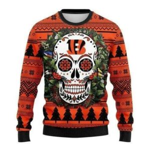 Skull Flower Calavera Cincinnati Bengals Ugly Christmas Sweater