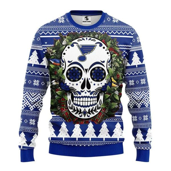 St. Louis Blues Skull Flower Ugly Christmas Sweater