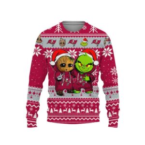 Tampa Bay Buccaneers Baby Groot And Grinch Best Friends Ugly Christmas Sweater