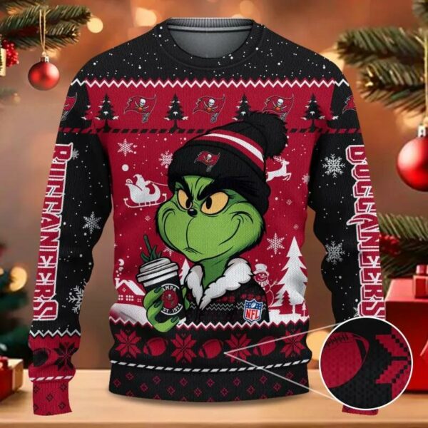 Tampa Bay Buccaneers The Grinch Drink Coffee Christmas Ugly Sweater