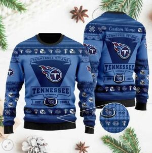 Tennessee Titans Football Team Logo Custom Name Ugly Christmas Sweater