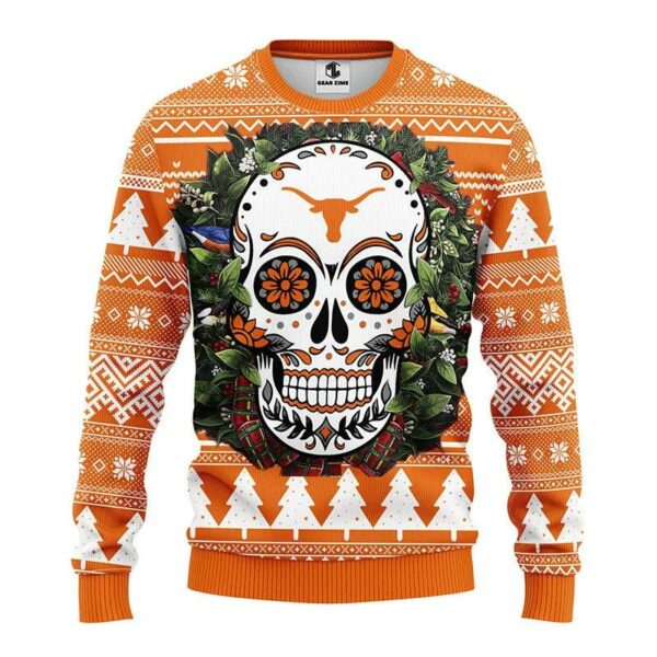 Texas Longhorns Skull Flower Ugly Christmas Sweater