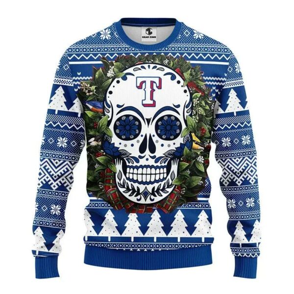 Texas Rangers Skull Flower Ugly Christmas Sweater