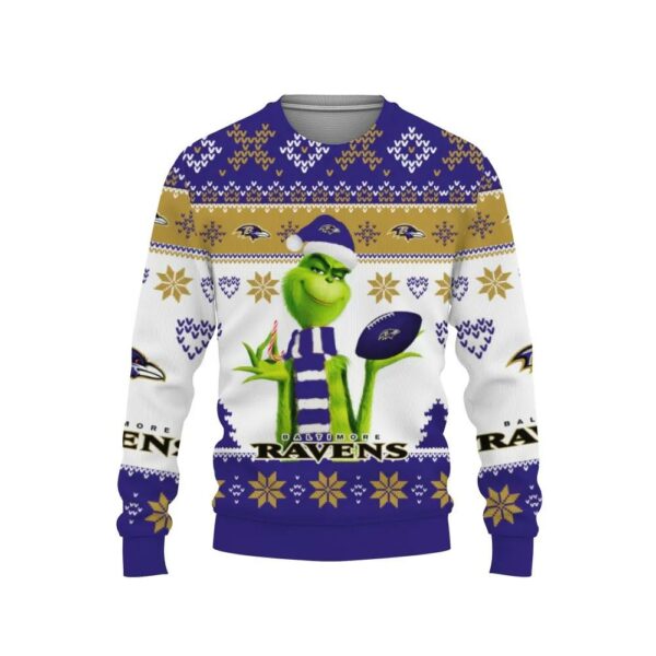 The Grinch Cute Baltimore Ravens Ugly Christmas Sweater