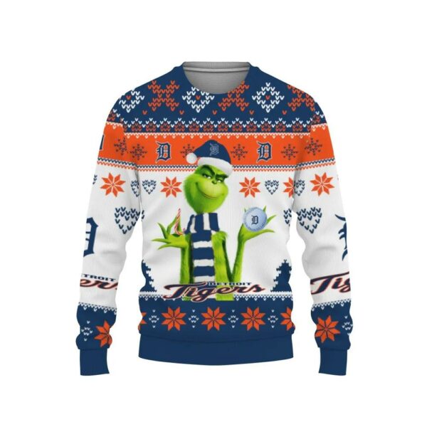 The Grinch Cute Detroit Tigers Ugly Christmas Sweater