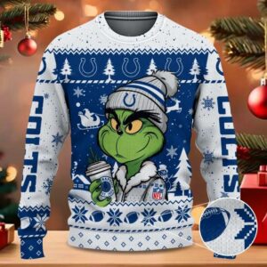 The Grinch Drink Coffee Indianapolis Colts Ugly Christmas Sweater