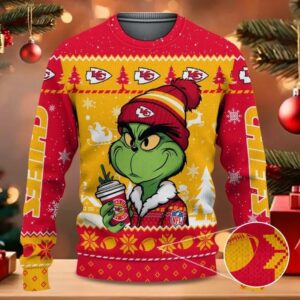 The Grinch Drink Coffee Kansas City Chiefs Ugly Christmas Sweater