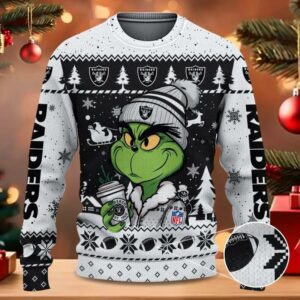 The Grinch Drink Coffee Las Vegas Raiders Ugly Christmas Sweater