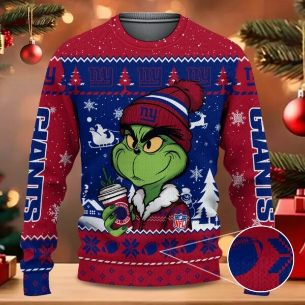 The Grinch Drink Coffee New York Giants Ugly Christmas Sweater