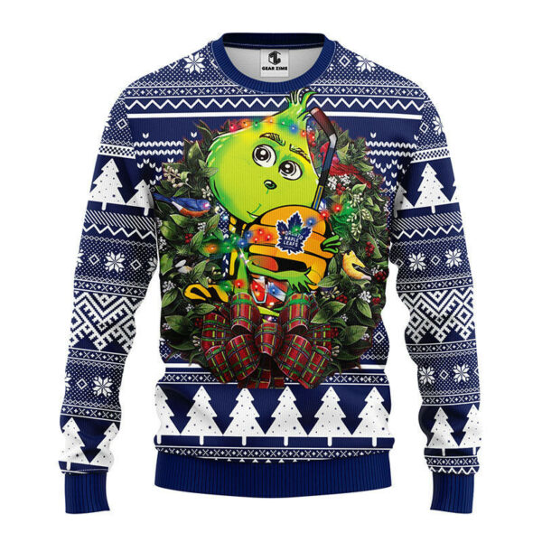 Toronto Maple Leafs Grinch Hug Ugly Christmas Sweater 1.jpeg