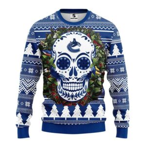 Vancouver Canucks Skull Flower Ugly Christmas Sweater