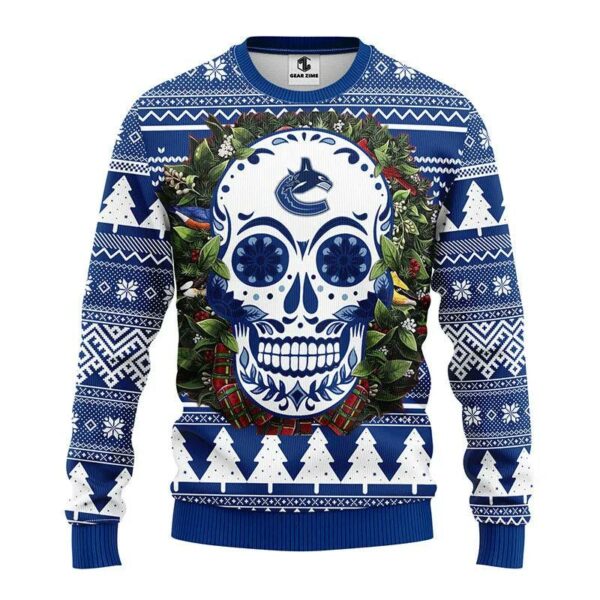 Vancouver Canucks Skull Flower Ugly Christmas Sweater