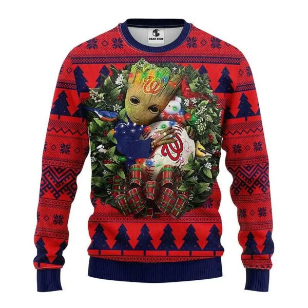 Washington Nationals Groot Hug Ugly Christmas Sweater