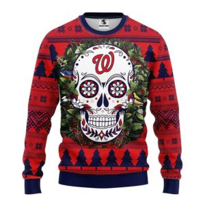 Washington Nationals Skull Flower Ugly Christmas Sweater