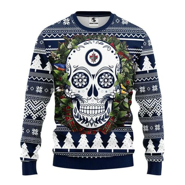 Winnipeg Jets Skull Flower Ugly Christmas Sweater