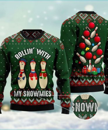 Bowling Rollin With My Snowmies Ugly Christmas Sweater, Funny Xmas Sweater, Sweater Xmas