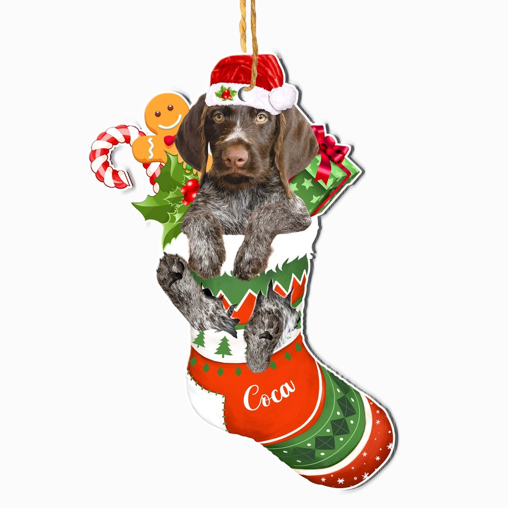Christmas Dog Ornament, Personalized German Wirehaired Pointer In Christmas Stocking Ornament, New Dog Christmas Ornament