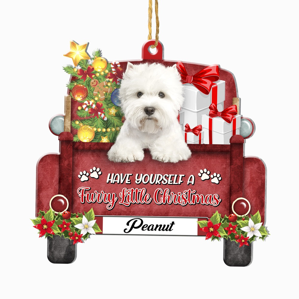 Christmas Dog Ornament, Personalized West Highland White Terrier Red Truck Christmas Ornament, New Dog Christmas Ornament