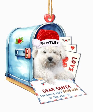 Christmas Dog Ornament, Personalized White Puli In Mailbox Christmas Ornament, New Dog Christmas Ornament
