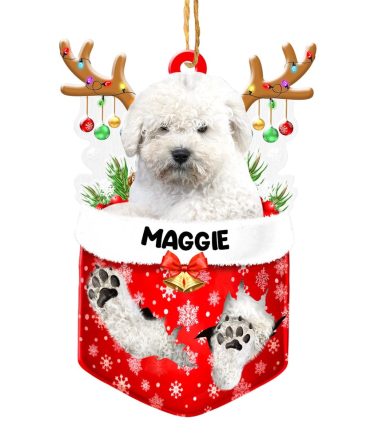 Christmas Dog Ornament, Personalized White Puli In Snow Pocket Christmas Acrylic Ornament, New Dog Christmas Ornament