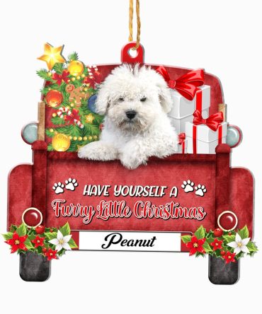Christmas Dog Ornament, Personalized White Puli Red Truck Christmas Ornament, New Dog Christmas Ornament