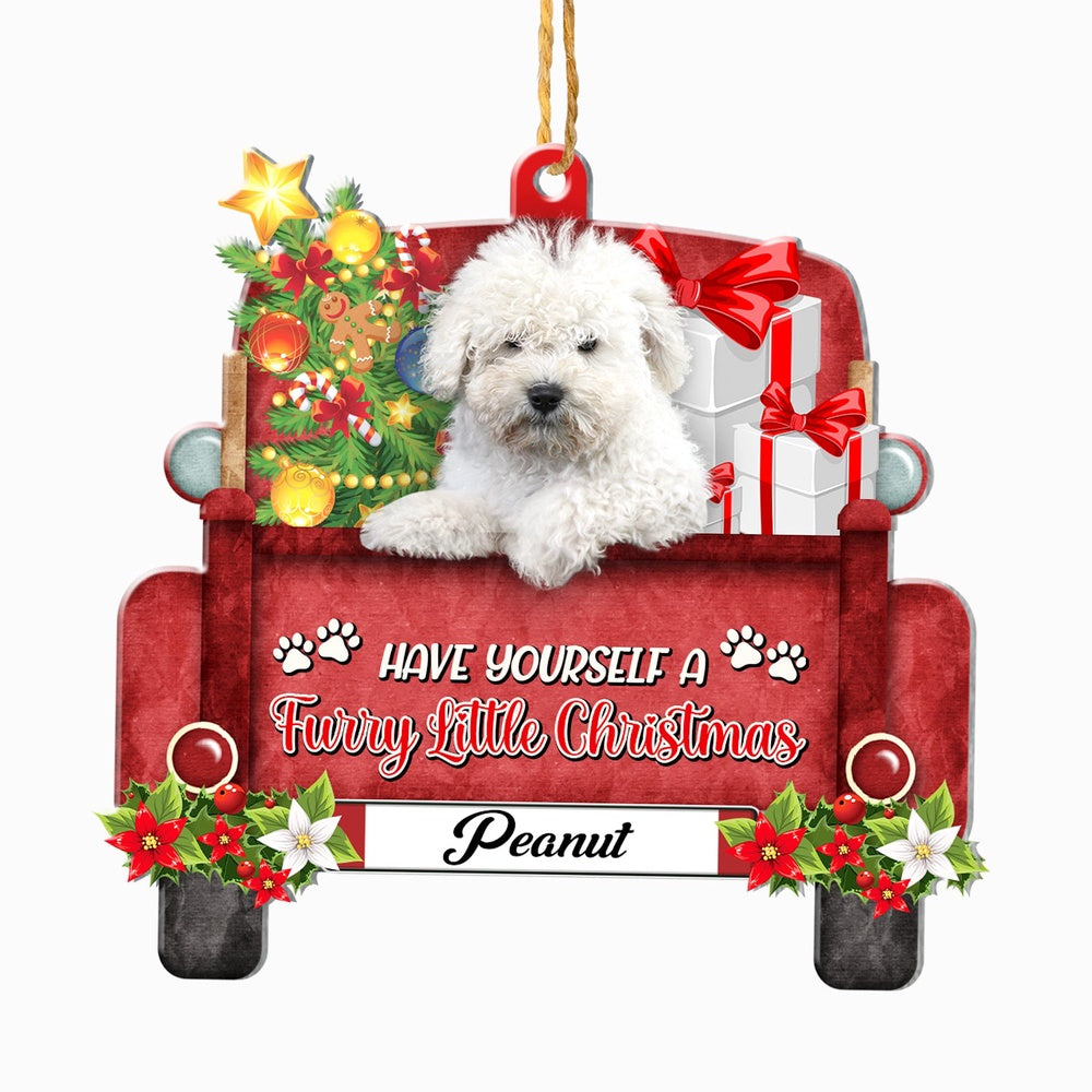 Christmas Dog Ornament, Personalized White Puli Red Truck Christmas Ornament, New Dog Christmas Ornament
