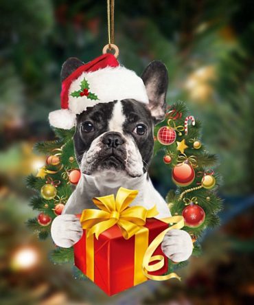 Dog Christmas Ornament, French Bulldog Dogs Give Gifts Hanging Ornament, Pet Christmas Ornaments