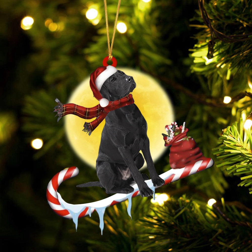 Dog Christmas Ornament, Labrador Retriever Black On The Candy Cane Christmas Ornament, Pet Christmas Ornaments