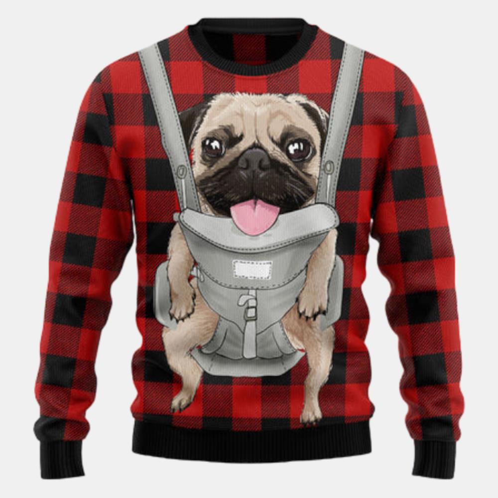 Front Carrier Dog Pug Ugly Sweater - Christmas sweater gift