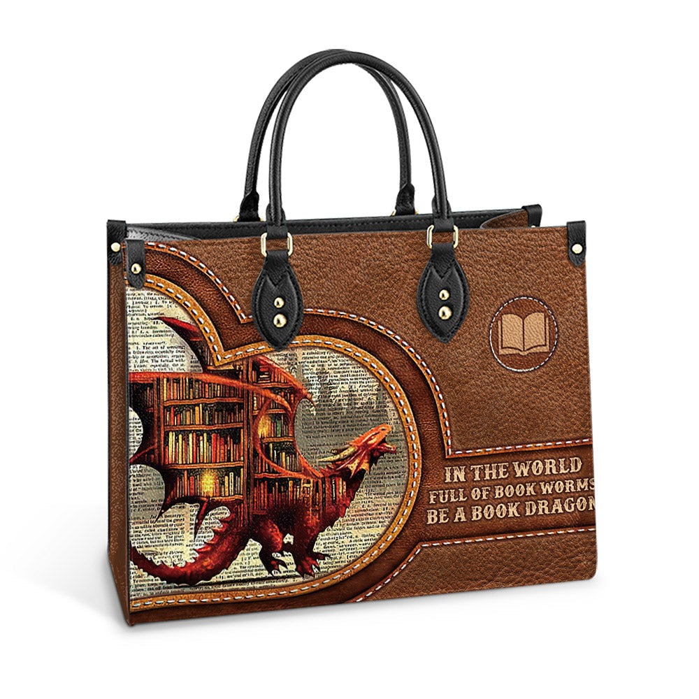 In The World Full Of Book Worms Be A Book Dragon Leather Bag, Women's Pu Leather Bag, Best Mother's Day Gifts - Image 3