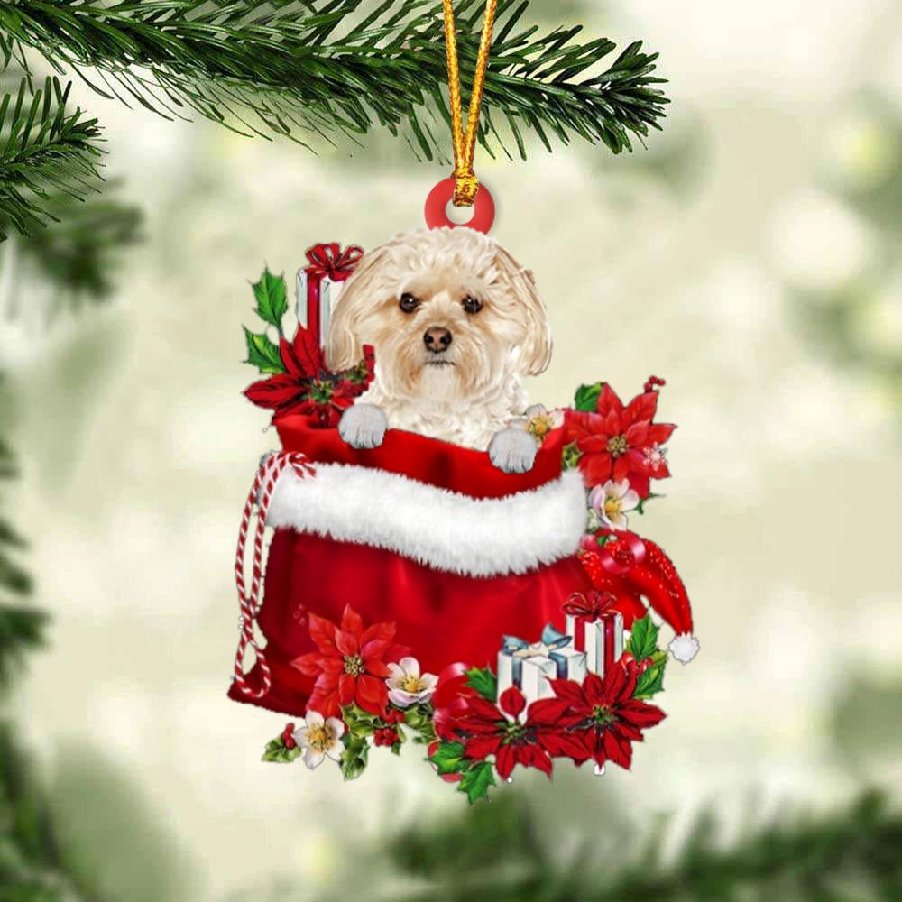 Morkie In Gift Bag Christmas Ornament, Christmas Gift, Christmas Tree Decorations, Christmas Ornament 2023
