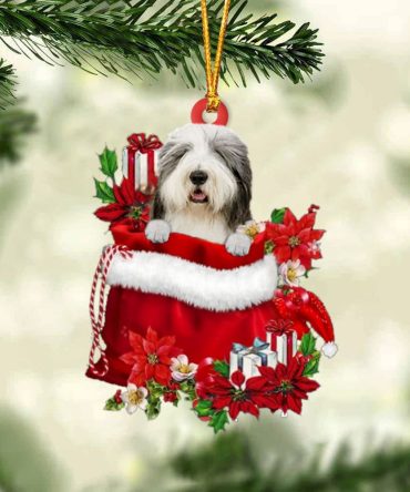 Old English Sheepdog In Gift Bag Christmas Ornament, Christmas Gift, Christmas Tree Decorations, Christmas Ornament 2023