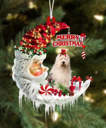 Old English Sheepdog On The Moon Merry Christmas Hanging Ornament, Christmas Gift, Christmas Tree Decorations, Christmas Ornament 2023
