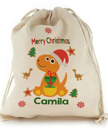 Orange Gift Giving Dinosaur Christmas Sack, Gift For Chidren, Christmas Bag Gift, Christmas Gift 2023