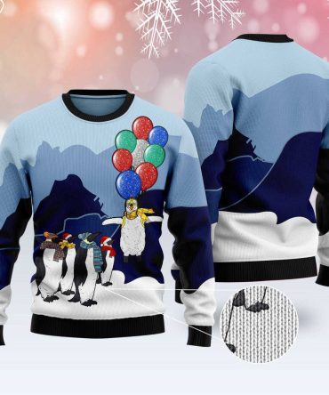 Penguin Christmas Balloon Ugly Christmas Sweater, Funny Xmas Sweater, Sweater Xmas