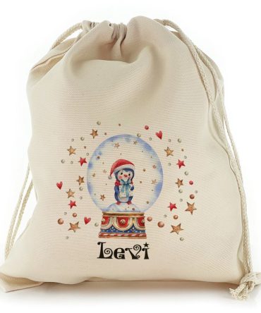 Penguin Hearts Snow Globe Christmas Sack, Gift For Chidren, Christmas Bag Gift, Christmas Gift 2023