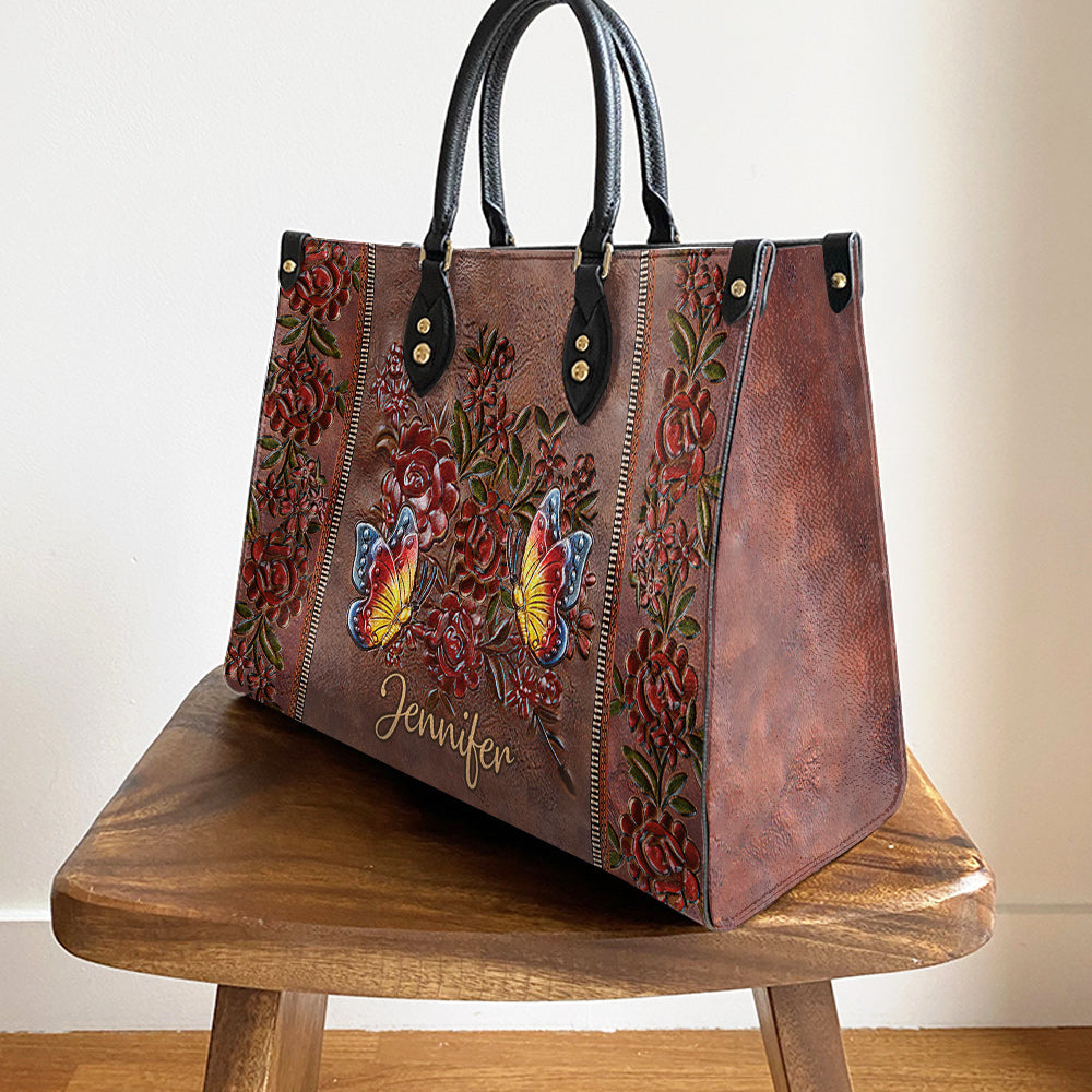 Personalized Butterfly Gorgeous Flower Leather Bag, Women's Pu Leather Bag, Best Mother's Day Gifts - Image 2
