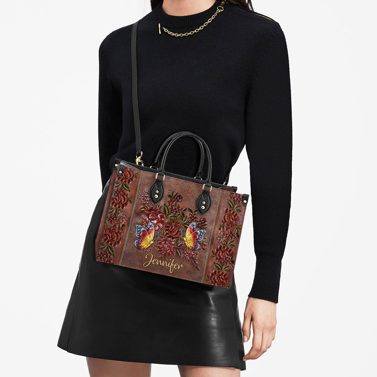 Personalized Butterfly Gorgeous Flower Leather Bag, Women's Pu Leather Bag, Best Mother's Day Gifts - Image 4