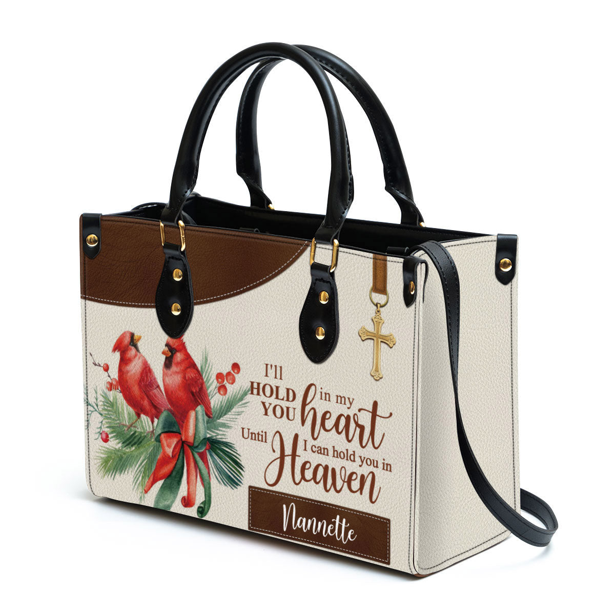 Personalized Cardinal Bird Leather Handbag, I‘ll Hold You In My Heart Leather Bag, Gifts For Women Of God - Image 2