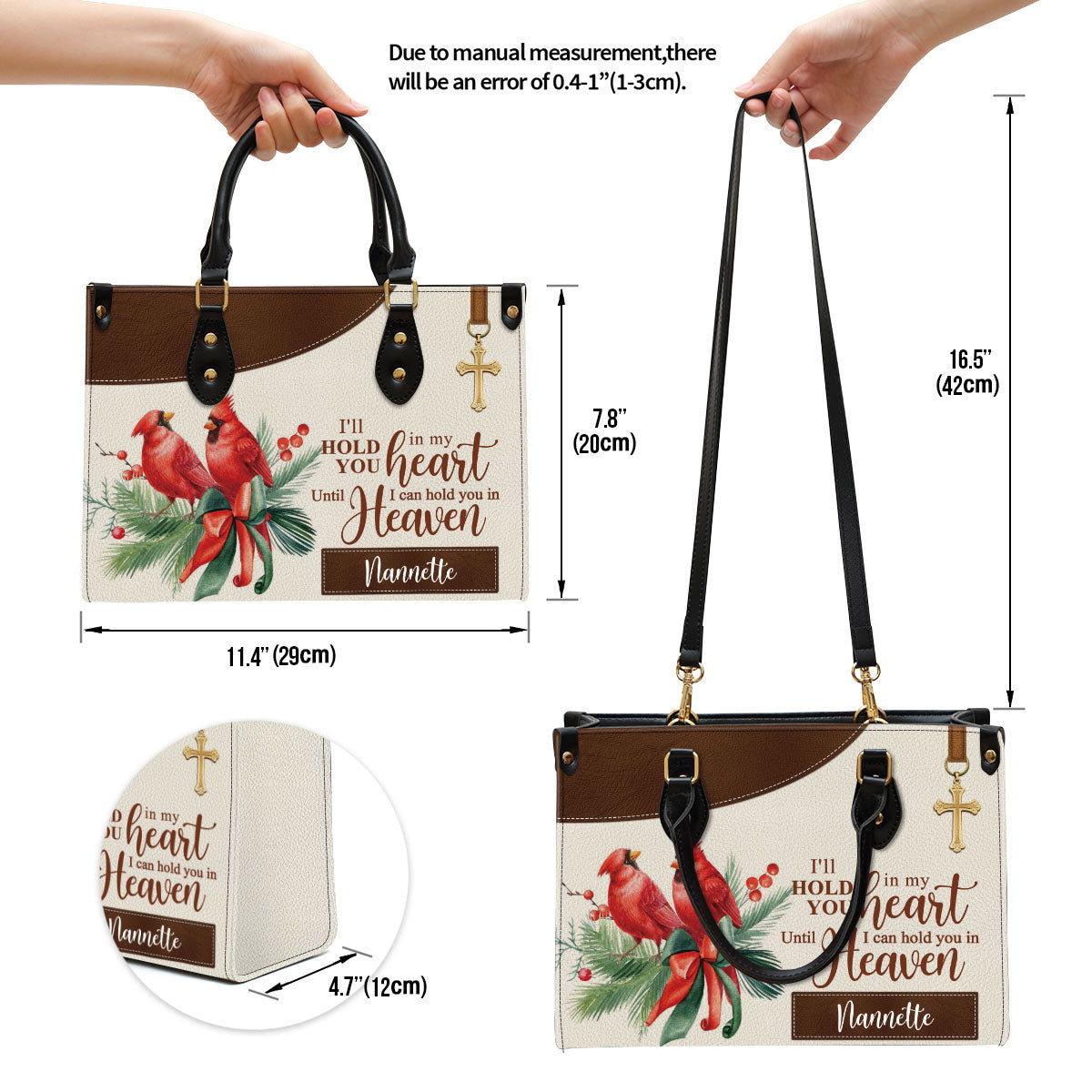 Personalized Cardinal Bird Leather Handbag, I‘ll Hold You In My Heart Leather Bag, Gifts For Women Of God - Image 4