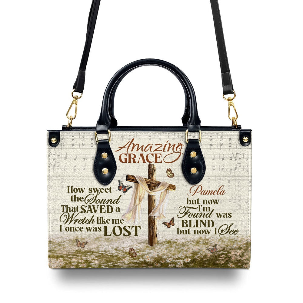 Personalized Christian Leather Bag, Amazing Grace I'm Found Was Blind But Now I See Leather Handbag, Faith Handbag - Image 3