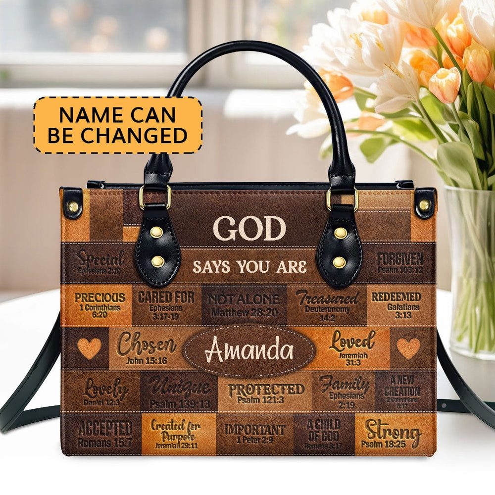 Personalized Christian Leather Bag, God Says I Am Leather Handbag Gift For Her, Faith Handbag