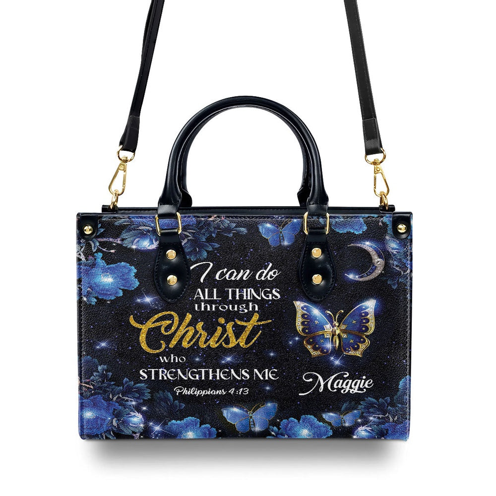 Personalized Christian Leather Bag, I Can Do All Things Through Christ - Pretty Personalized Leather Handbag, Faith Handbag - Image 3