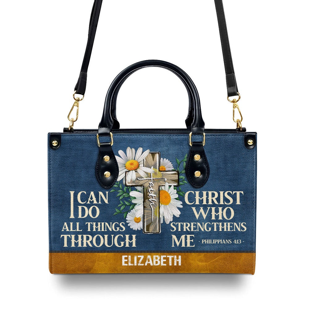 Personalized Christian Leather Bag, I Can Do All Things Through Me Leather Handbag, Faith Handbag - Image 3