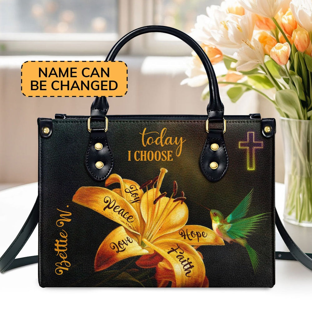 Personalized Christian Leather Bag, Today I Choose Joy - Beautiful Personalized Cross Leather Handbag, Faith Handbag