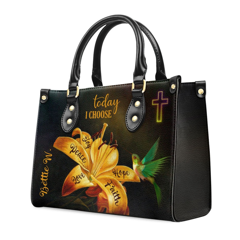 Personalized Christian Leather Bag, Today I Choose Joy - Beautiful Personalized Cross Leather Handbag, Faith Handbag - Image 2