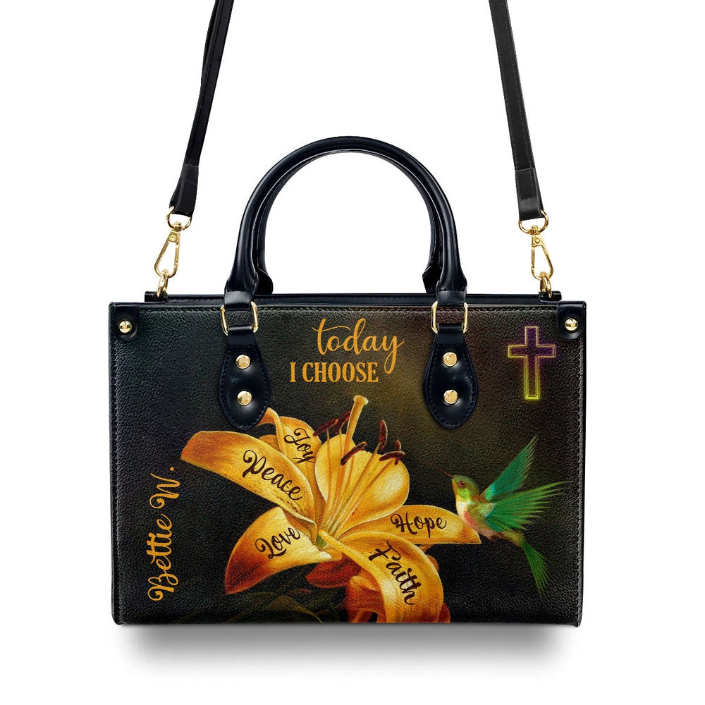 Personalized Christian Leather Bag, Today I Choose Joy - Beautiful Personalized Cross Leather Handbag, Faith Handbag - Image 3
