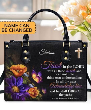 Personalized Christian Leather Bag, Trust In The Lord Leather Handbags, Faith Handbag