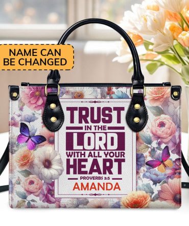 Personalized Christian Leather Bag, Trust In The Lord Proverbs 3 5 Leather Handbag, Faith Handbag