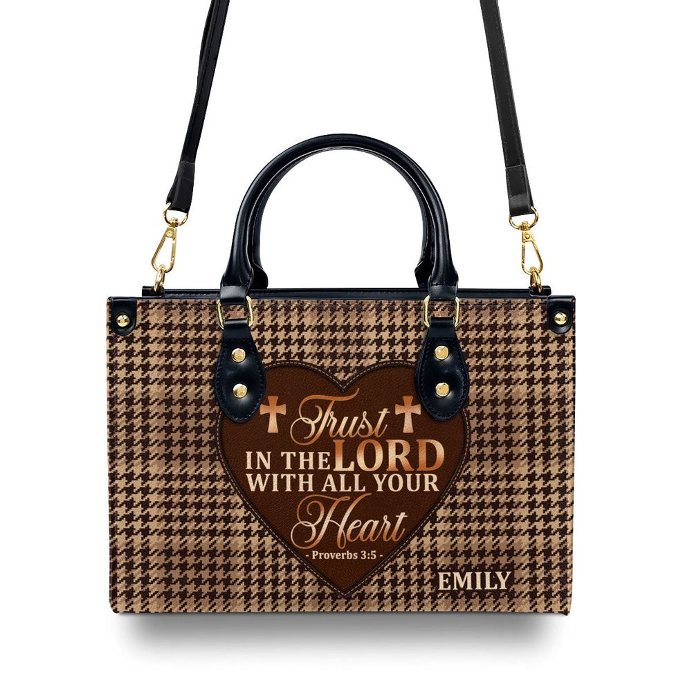 Personalized Christian Leather Bag, Trust In The Lord With All Your Heart Leather Handbag, Faith Handbag - Image 3